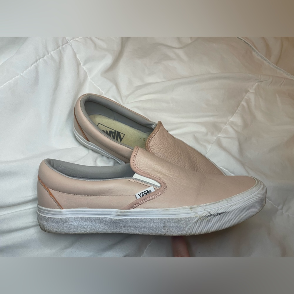 Pale pink leather vans slip ons